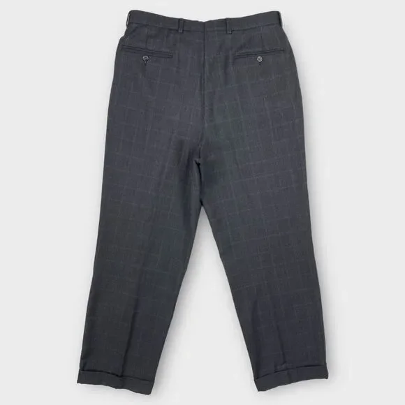 John W Nordstrom Loro Piana Suit Mens 40R 34x29 Windowpane Check Charcoal Wool - Picture 13 of 16